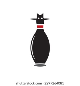 Cat Bowling Logo Design Vector