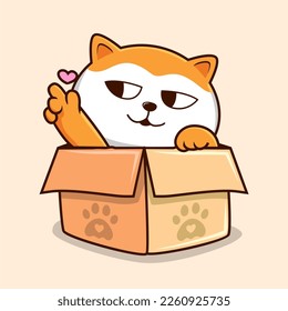 Cat in The Box Cartoon - Cute White Orange Pussy Cat with Love Paws-