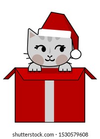 cat in the box as a christmas present, cartoon style, vector illustration 