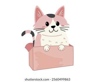 Cat in box. Cute Cartoon Cat in a Box with a Sweet Expression for a Cozy Theme Illustration. Vector illustration