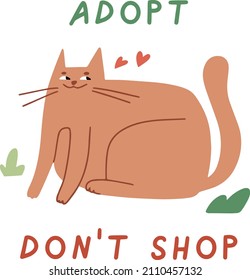 Cat in box. Cute illustration with cat sitting in cardboard box. Adopt homeless pet, vector banner, poster, print. Adopt a friend. Animal care, adoption concept. Help homeless animals find a home.