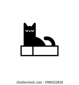 Cat in box icon. pet inside Carton case sign
