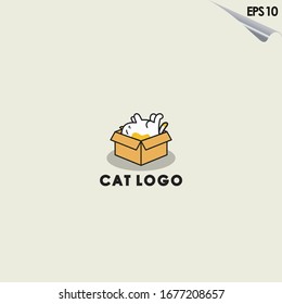 Cat With Box Logo Design. Cat With Box Logo Template. Modern Design. Flat Logo. Vector Illustration