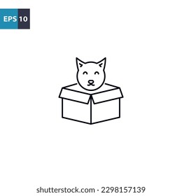 Cat in box outline icon Vector illustration