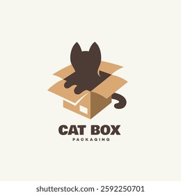 Cat box packaging colored logo design template. Vector illustration.