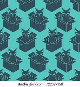 Cat in box pattern. Pet in cardboard box background. vector texture
