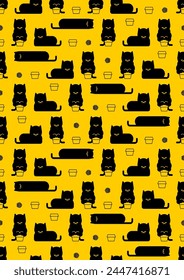 Cat box pattern seamless. Pet Fat cat in small and box background. Baby fabric texture