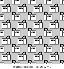 Cat in box pattern seamless. Pet sits in box and sticks out its tail background