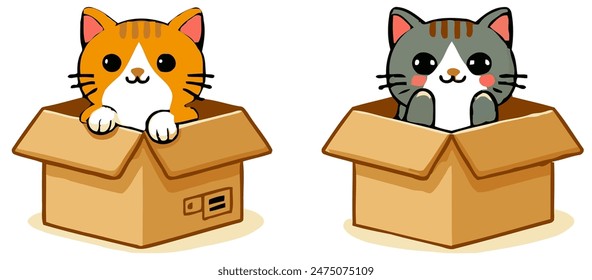 Cat in Box, Perfect for Cute and Playful Themes - Flat Vector Illustration