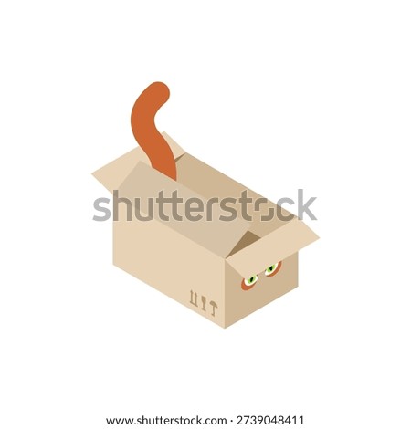 Cat in box. Pet sits in box and sticks out its tail