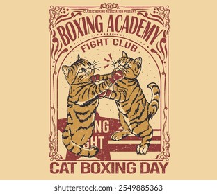 Cat boxing academy graphic print design for apparel, stickers, posters and background. Boxing club artwork. Pet design.