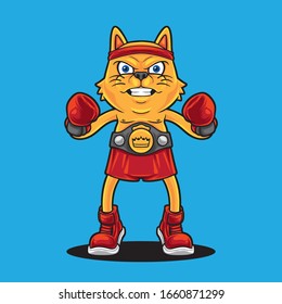 Cat boxing champion winner pose