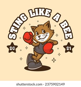 Cat Boxing Retro and Vintage Logo Mascot