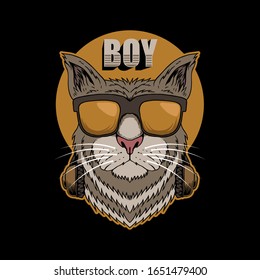 Cat Boy headphone vector illustration for your company or brand