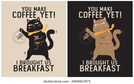 Cat with Breakfast - Cat Lover, Vector Illustration