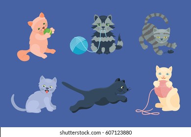 Cat breed cute kitten pet mammal domestic kitty vector illustration.