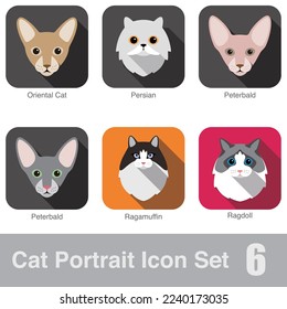 Cat breed face cartoon flat icon design