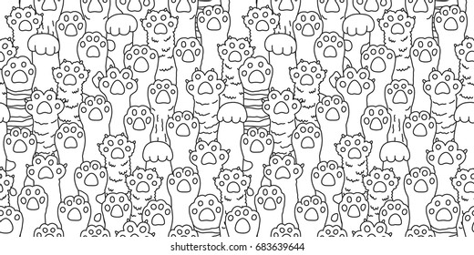 Cat breed kitten paw doodle seamless pattern wallpaper background