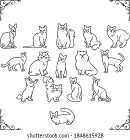 Cat breed silhouettes collection vector icon in outlines