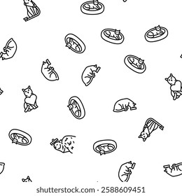 cat breeding genetics cattery vector seamless pattern thin line illustration