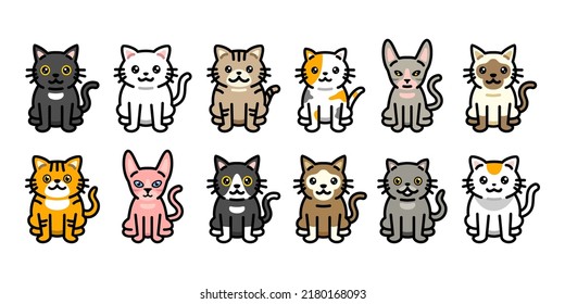 Cat breeds cartoon Vector collection. Different type of vector cartoon cats set illustration design. multiple feline Animal cartoon sticker collection