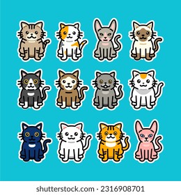 Cat breeds cartoon Vector collection. Different type of vector cartoon kittens set illustration design. multiple cat Animal cartoon sticker collection