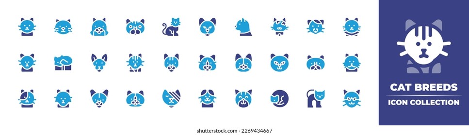 Cat breeds icon collection. Duotone color. Vector illustration. 