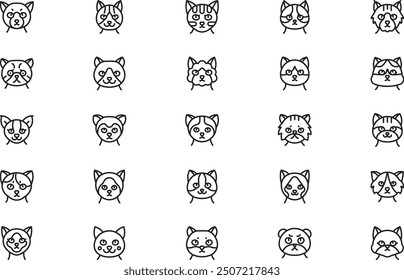 Cat breeds icons collection is a vector illustration with editable stroke.