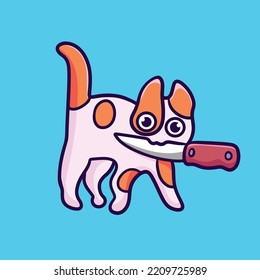 Cat Bring The Knife Cartoon Mascot Design Cute Flat Design Logo Funny Happiness