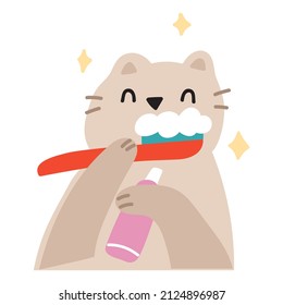 Cat Brush Teeth. Vector Illustration On White Background.