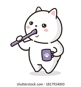 The cat brushing their teeth
