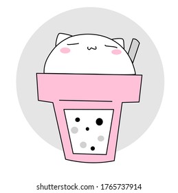 Cat with bubble milk tea