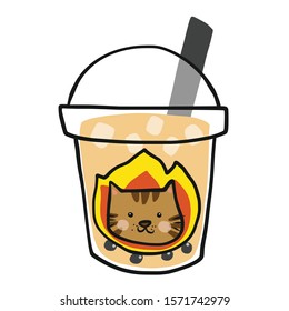 Cat bubble milk tea cartoon vector illustration