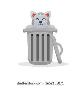 gato en el vector de caricatura del cubo