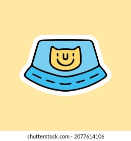 Cat bucket hat illustration. Vector graphics for t-shirt prints and other uses.