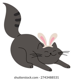 Cat in bunny ears. Cute pet doodle drawing