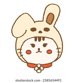 Cat with Bunny Hat and Floppy Ear Japanese Style Illustration