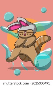 Cat with bunny hat hand drawing vector illustration 