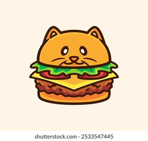 Cat Burger Character Vector Illustration for Fun and Whimsical Designs Cute