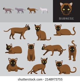 Cat Burmese Cartoon Vektor Illustration Farbvariable Set