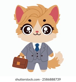 cat businessman. Cat businessman. Cat lawyer. Cute style. Chibi. Furry. Vector illustration