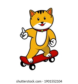 The cat is busy playing on the skateboard