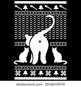cat butt ugly christmas weater design funny kitte full color mug vector design illustration print poster