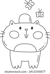 Ilustración Del Vector En Línea De Gato Y Mariposas