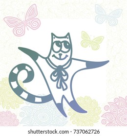 Cat and butterflies. Vector illustration.