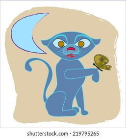 cat with butterfly, cartoon