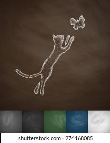 cat and butterfly icon. Hand drawn vector illustration. Chalkboard Design