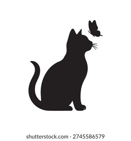 Cat with butterfly icon silhouette vector illustration