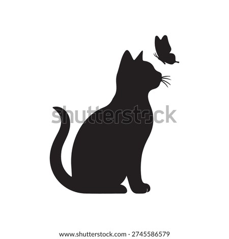 Cat with butterfly icon silhouette vector illustration