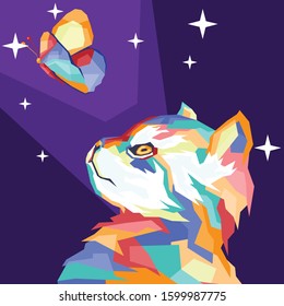 cat and butterfly playing, design wpap style